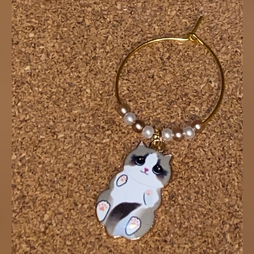 Fluffy gray kitty gifting charm. Handmade